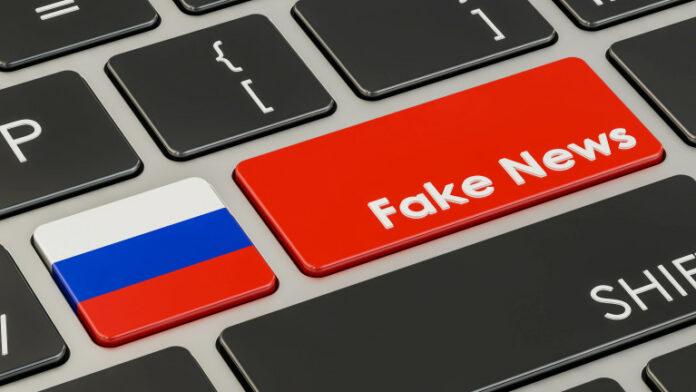 Russian fake news button, key on keyboard 3D rendering