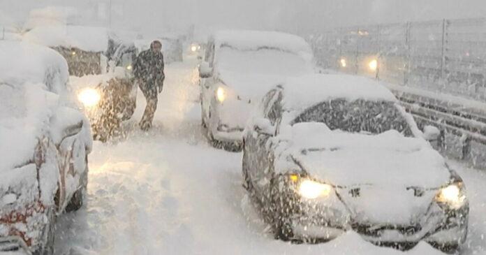 Cars covered with snow due to heavy snowfall in Istanbul
