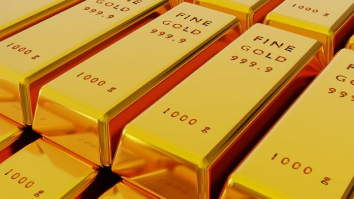 Stack of gold bars 1000 grams ,3d rendering