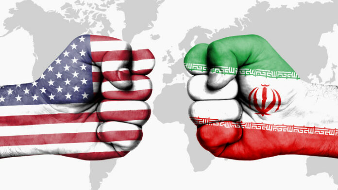 Conflict between USA and Iran male fists
