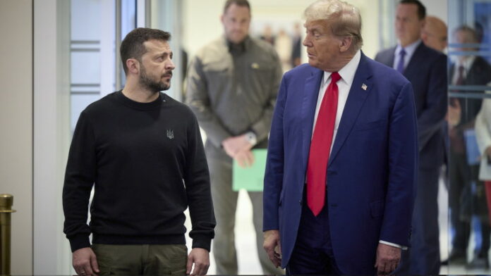 Ukrainian President Volodymyr Zelensky meets Republican presidential candidate Donald J Trump in New York