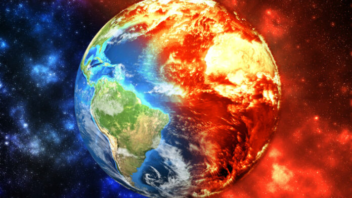 Planet Earth burning, global warming concept